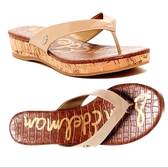 Sam Edelman • Tanya Cork Wedge Vegan Leather Sandals in Nude Size 8 - Picture 2 of 7